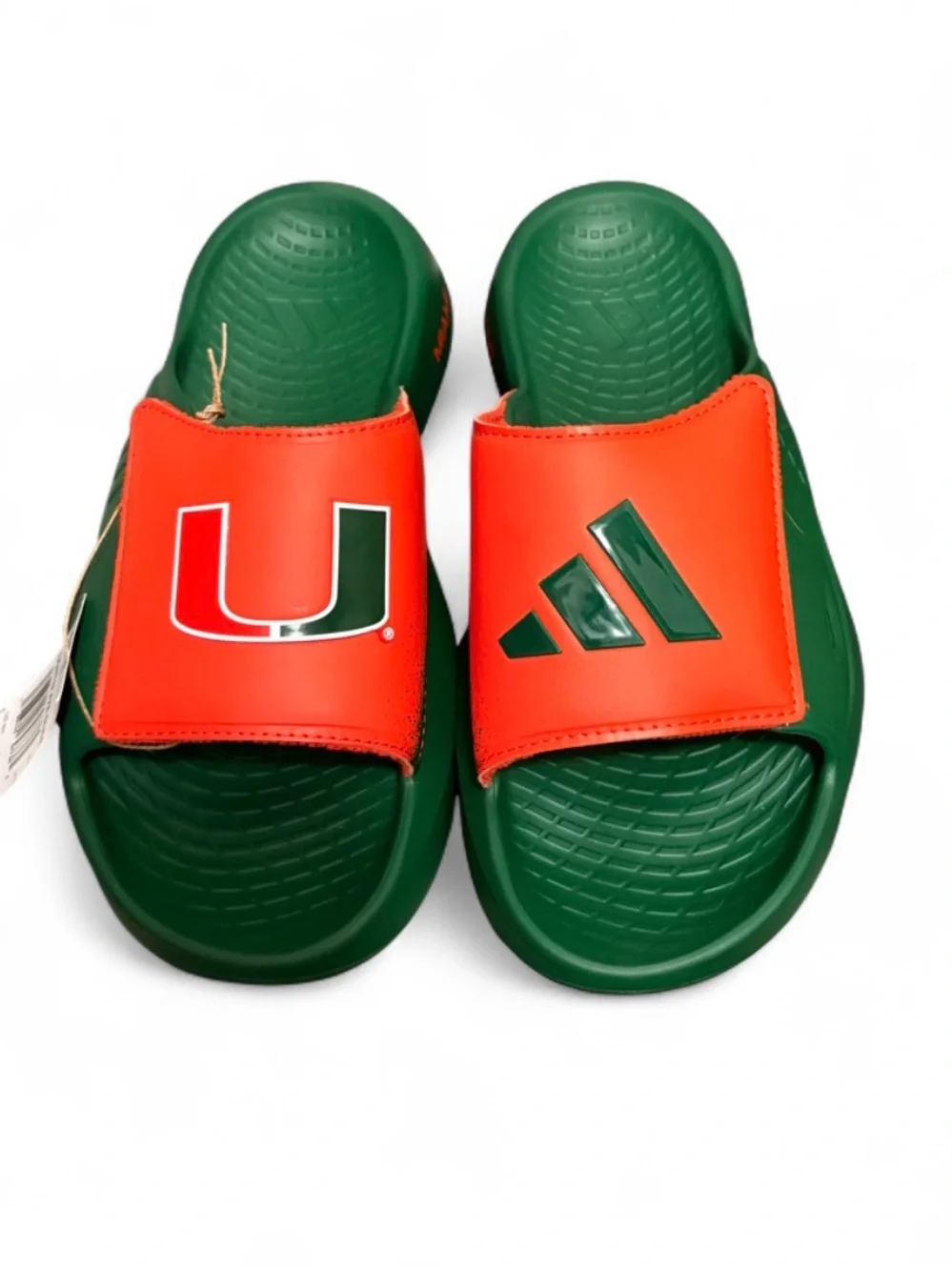 adidas Green & Orange Youth Slide Sandals with U and adidas Logos